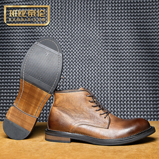 秋冬真皮短靴新款 复古头层牛皮男靴拉链 马丁靴男英伦低帮欧美工装