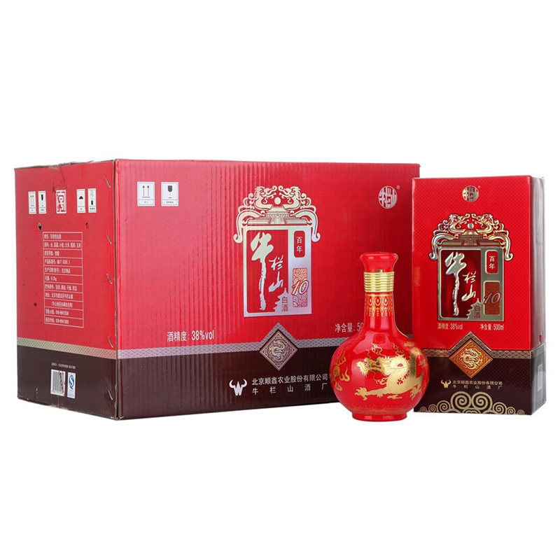 牛栏山二锅头百年红10 浓香型白酒38度（红龙 500ml*6瓶整箱装