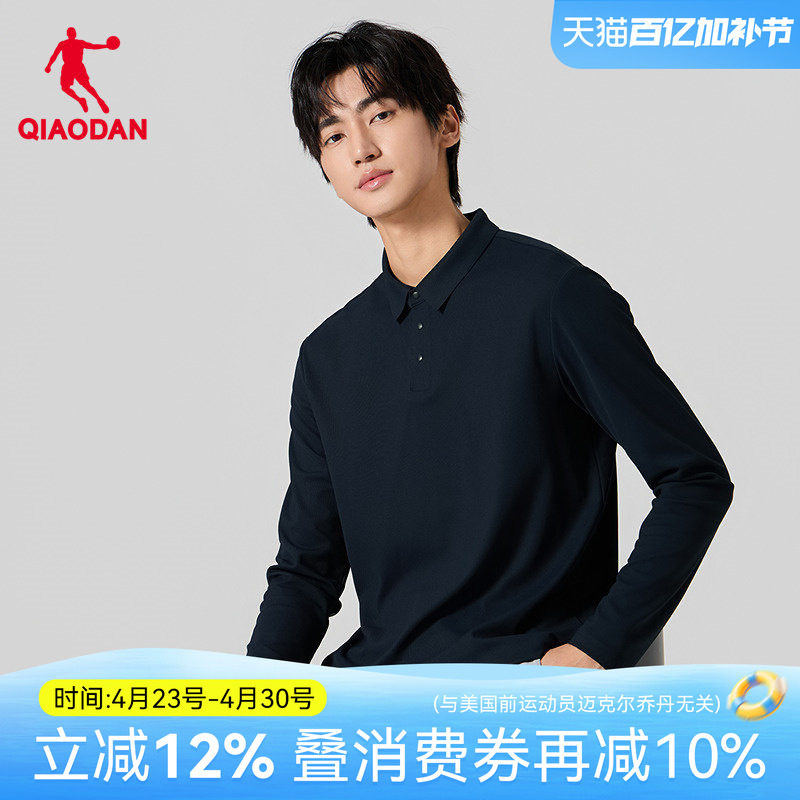 乔丹长袖t恤男士春季新款宽松翻领polo衫商务休闲品牌官方正品黑