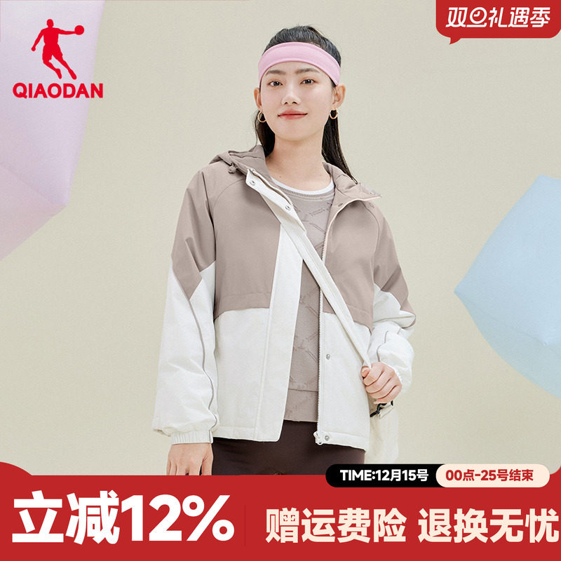 乔丹商场同款棉服女款秋冬新款防风保暖风衣连帽棉衣QDEFM225