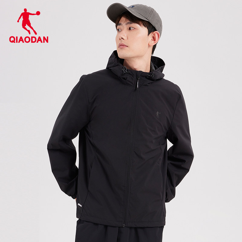 乔丹男装运动服梭织风衣男2026春秋季新款官方正品连帽夹克外套黑