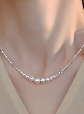 2026跨境碎银子珍珠项链简约ins法式高级轻奢女友情人节闺蜜礼物