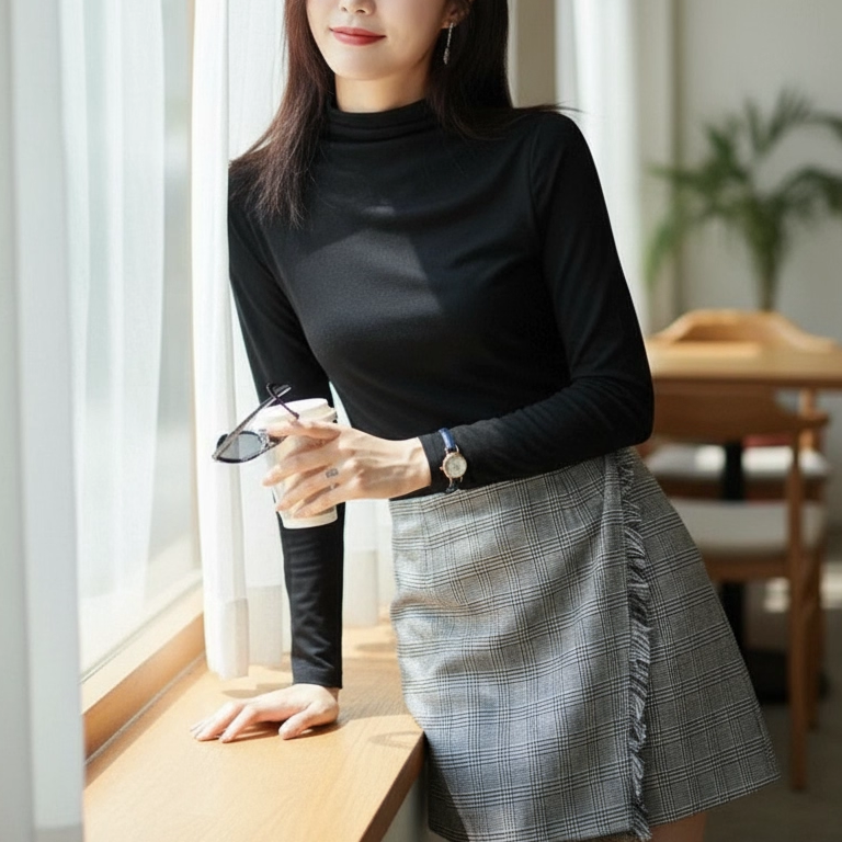 超舒服黑色半高领打底衫秋冬新款修身显瘦薄款内搭长袖真丝羊毛衫