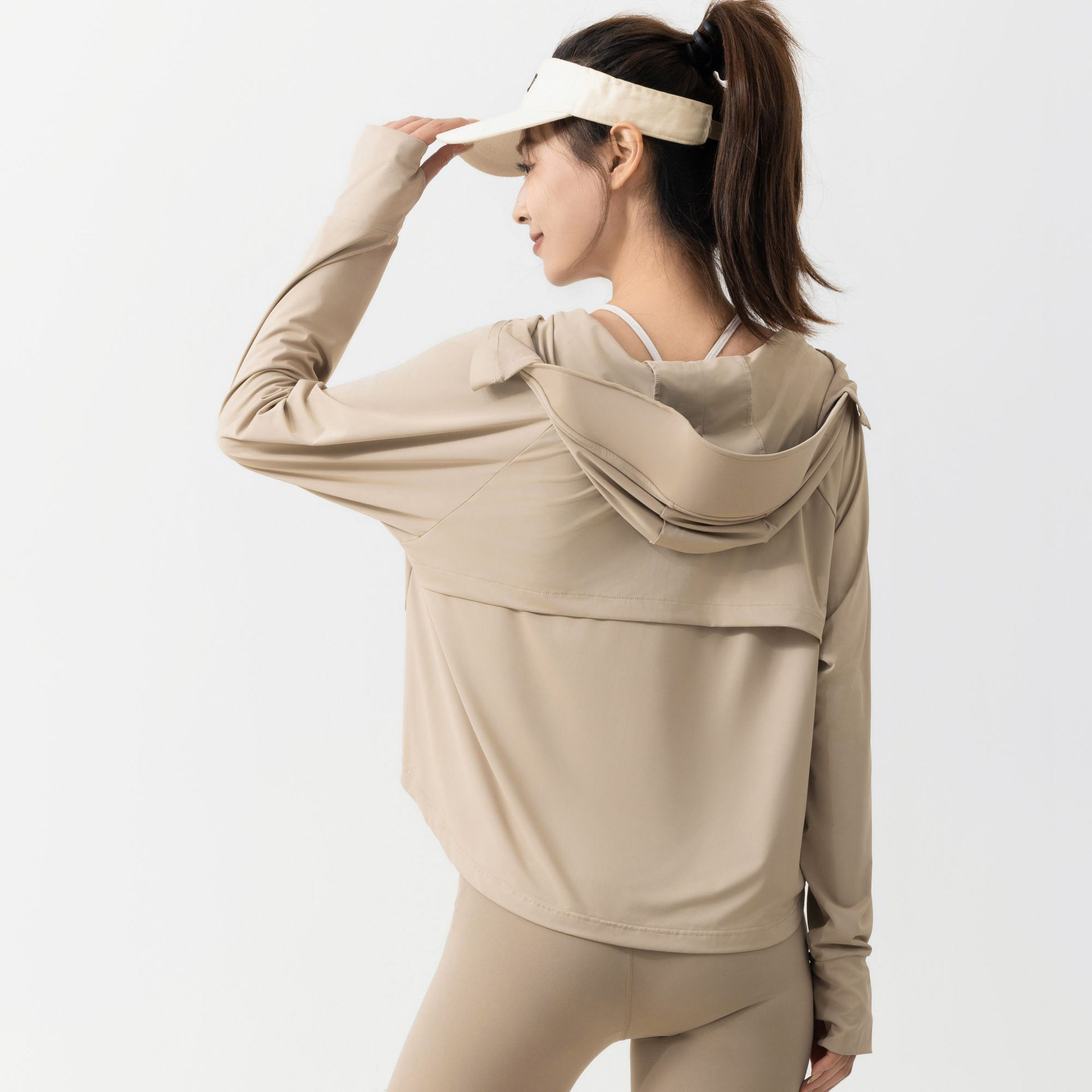 速干透气防紫外线原纱短款防晒衣女款冰丝斗篷户外防晒服女upf100