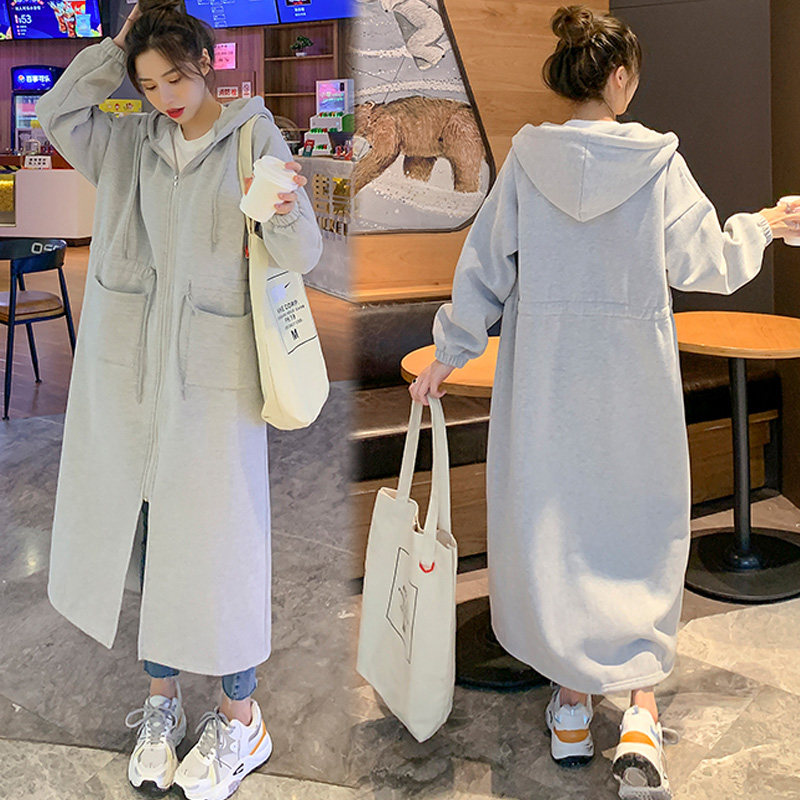 长款过膝连帽开衫慵懒风加绒卫衣