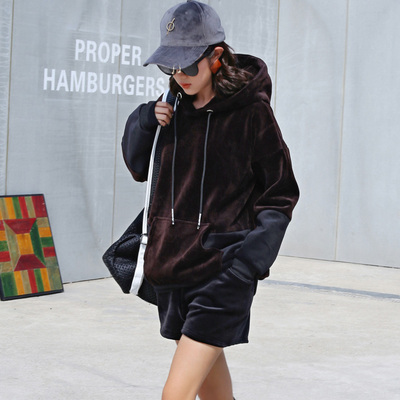 金丝绒新款加厚宽松双面连帽卫衣