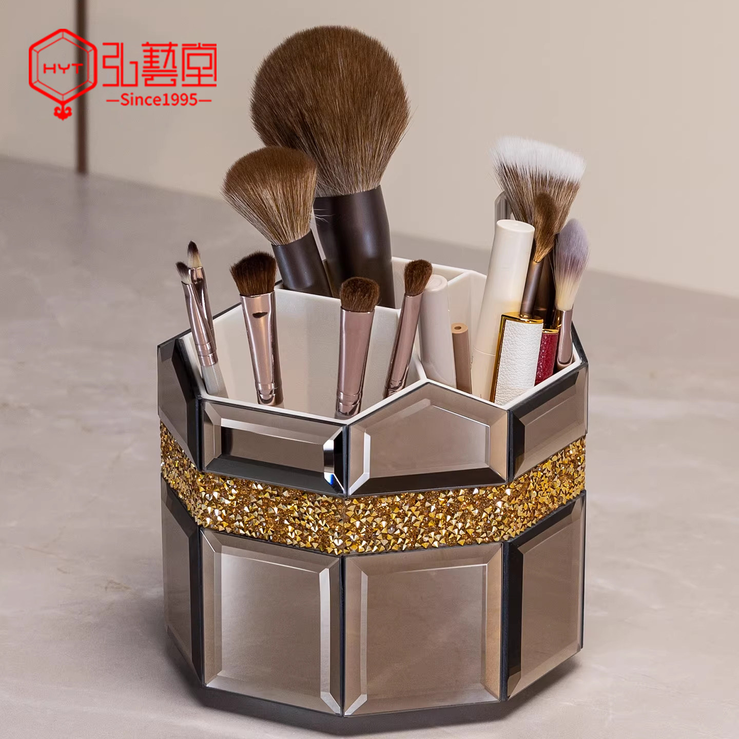 旋转化妆品收纳盒桌面高级感化妆刷收纳筒粉底刷子工具桶化妆笔筒,收纳整理,化妆刷收纳盒/桶,淘宝优惠券,粉丝福利购,淘宝优惠卷