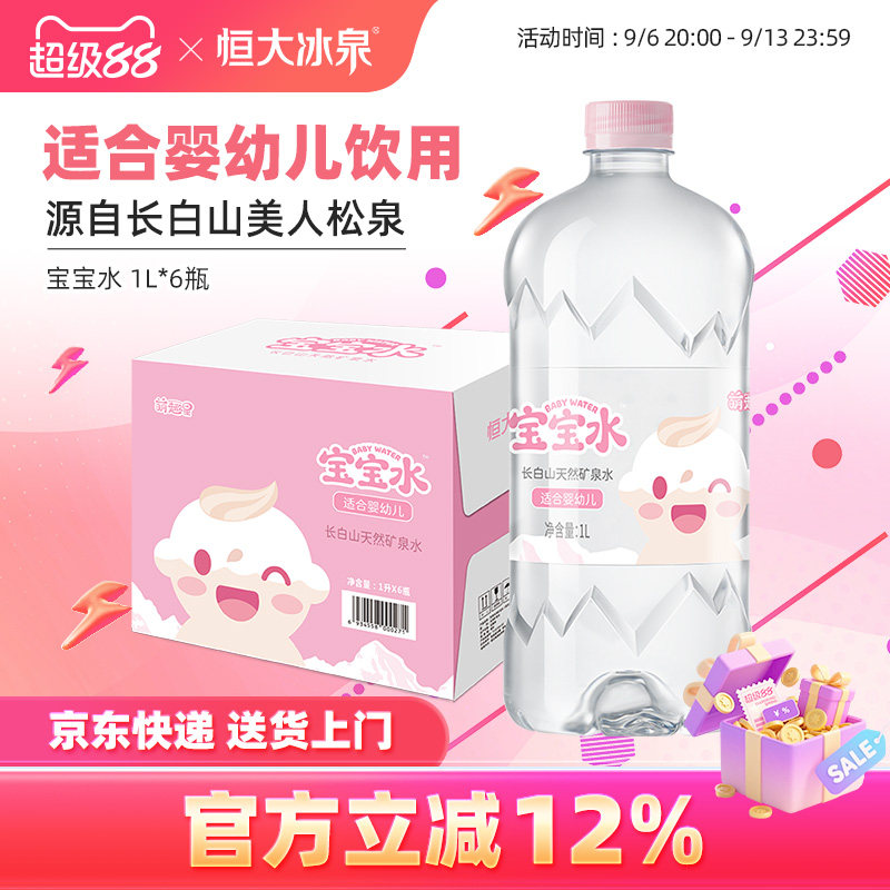 恒大冰泉宝宝水婴儿儿童泡奶长白山低钠天然矿泉水饮用水1L*6瓶