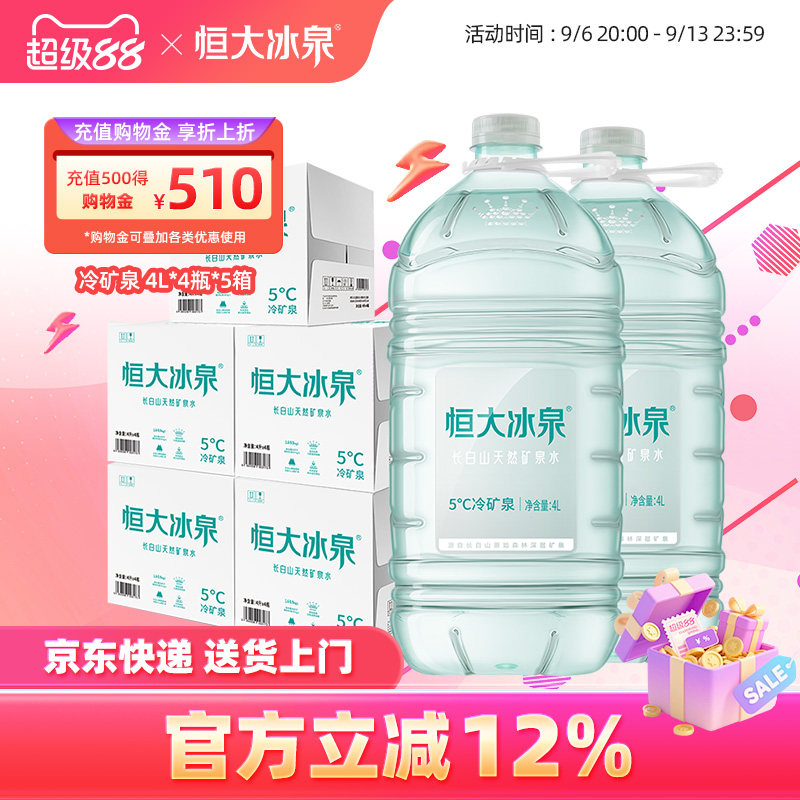 恒大冰泉矿泉水低钠4L*4桶*5箱图片