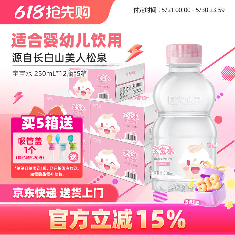 恒大冰泉婴幼儿水天然低钠儿童宝宝 矿泉水饮用水250ml*12小瓶5箱
