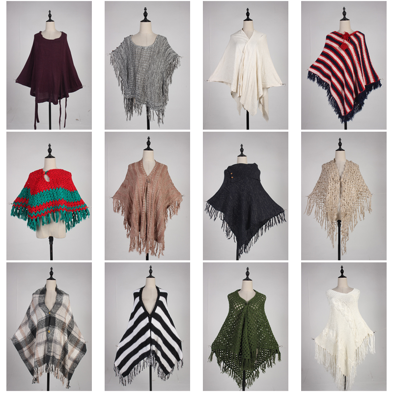 DA244古着vintage日系文艺森系针织流苏甜美风春秋冬披肩斗篷女