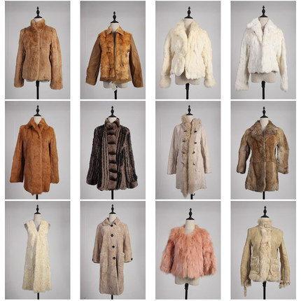 TM481古着vintage日系冬季保暖女装真皮草兔毛外套