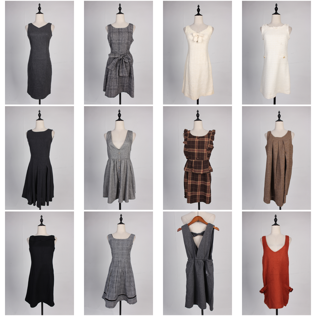 BX47古着vintage日系无袖背心裙通勤文艺复古风毛呢秋冬连衣裙女