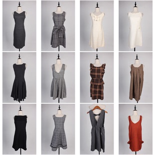 BX47古着vintage日系无袖背心裙通勤文艺复古风毛呢秋冬连衣裙女