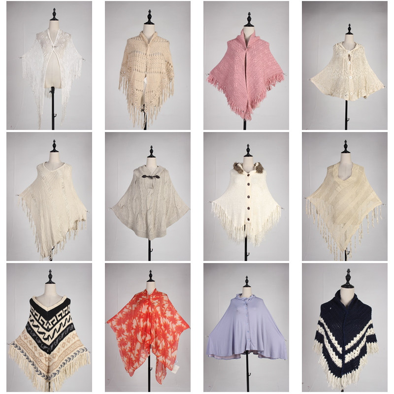 DA228古着vintage中古针织毛线流苏复古风田园风文艺春秋披肩斗篷