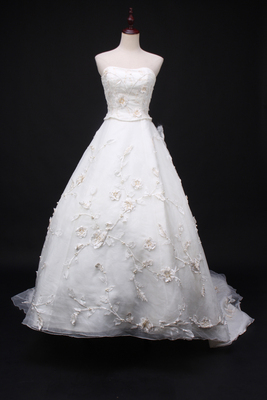 LF12-00218古着vintage甜美风复古婚纱礼服大拖尾宴会演出晚装