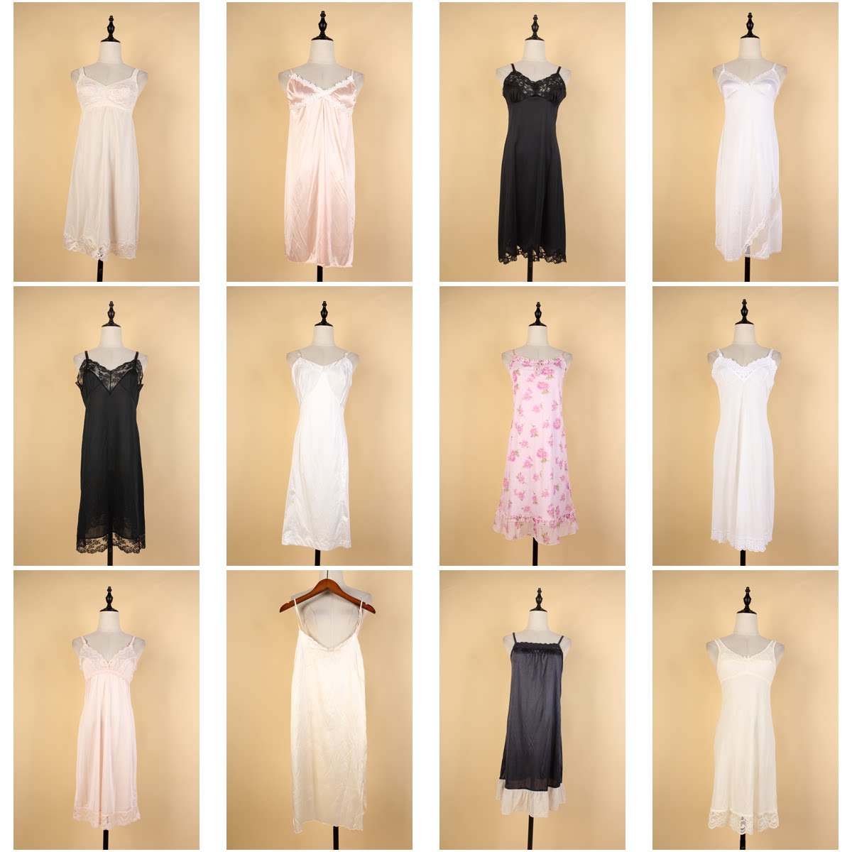 SQ9古着vintage中古夏季蕾丝花边吊带背心无袖睡裙居家连衣裙女