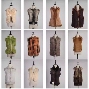 TM491古着vintage冬季甜美风女装中古真皮草兔毛马甲