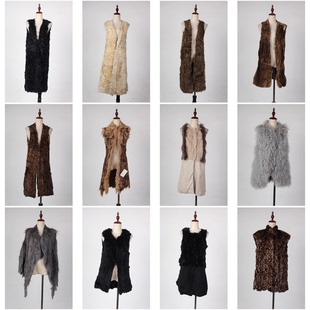 TM183古着vintage日制秋冬中长款重工真皮草兔毛狐狸毛貂毛马甲女