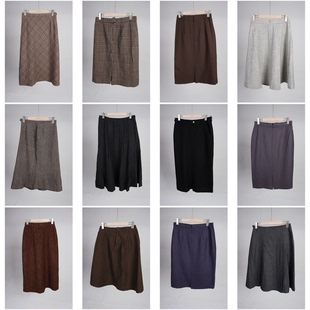 BK573古着vintage日系简约文艺通勤轻熟风法式 半身裙女 春秋中长款