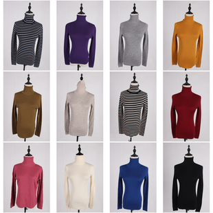 DM115古着vintage中古日系秋冬外穿打底高领纯色毛线针织打底衫女