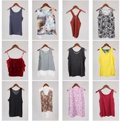 无袖 XT166古着vintage韩版 日常休闲百搭条纹纯色夏季 背心吊带上衣