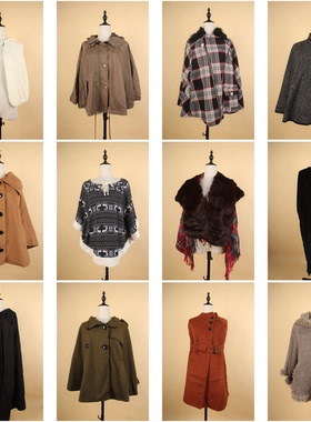 DA44古着vintage日系复古风秋冬女装毛呢披肩斗篷上衣