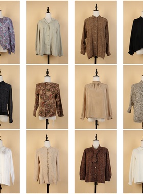 FC155古着vintage日制复古风法式优雅女装春夏中古花色衬衫衬衣