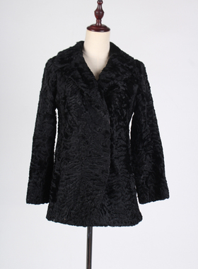 TM232-02896古着vintage秋冬真皮草羚羊毛简约百搭复古风外套女
