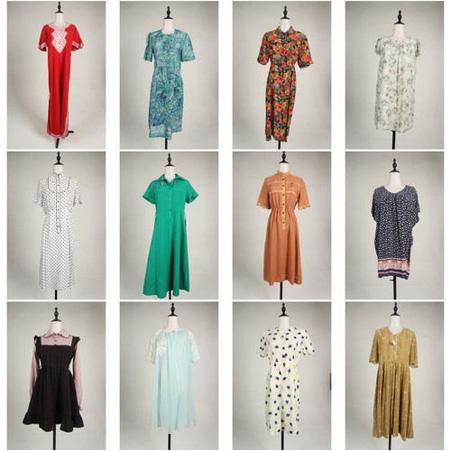LK133古着vintage日系中古春秋复古风轻熟女装中长款连衣裙女