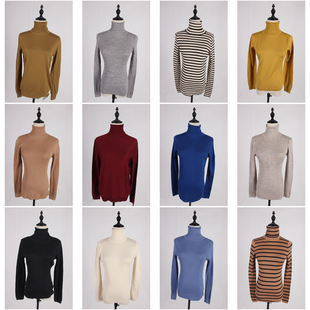 DM116古着vintage中古日系秋冬外穿打底高领纯色毛线针织打底衫女