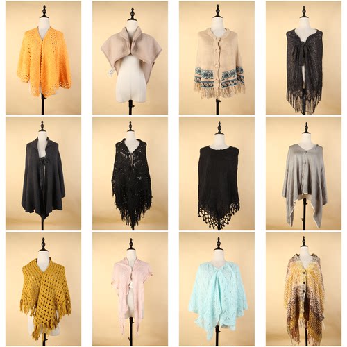 DA109古着vintage日系春秋文艺复古风中古甜美风毛线针织斗篷披肩