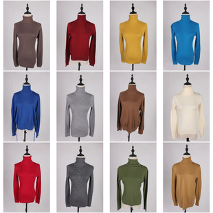 DM106古着vintage日系秋冬羊毛高领纯色简约百搭毛线针织打底衫女