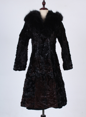 TM269-03532古着vintage冬季保暖真皮草中长款大衣外套