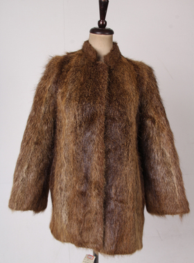 vintage古着日本制冬季保暖厚外套日常女装中长款真皮草H266