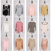 FC300古着vintage春夏中古日系简约休闲百搭花色衬衫 蕾丝雪纺衬衣