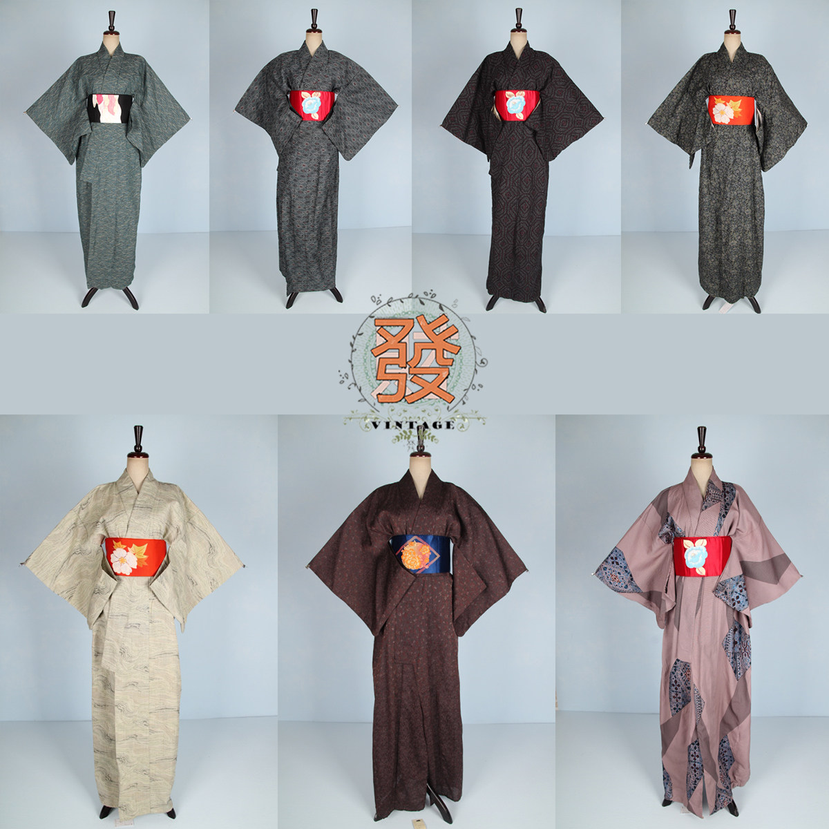 vintage风日本暗纹访问着和服