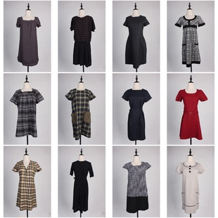 BX108古着vintage日系格子文艺风秋冬毛呢中长款复古风连衣裙