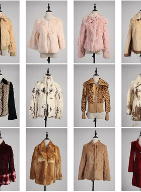 TM474古着vintage日系冬季保暖真皮草兔毛外套