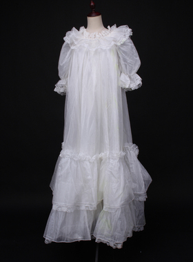 LF12-00228古着vintage甜美风少女款蕾丝花边白色礼服演出长裙