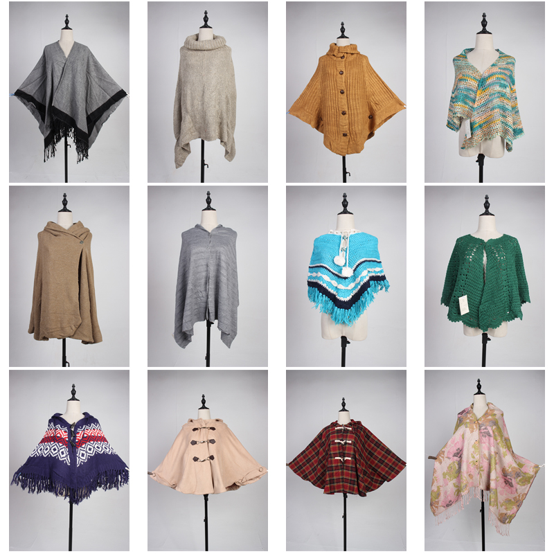 DA250古着vintage日系文艺森系针织流苏甜美风春秋冬披肩斗篷女