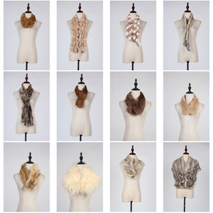 WJ414古着vintage日系秋冬真皮草兔毛毛领围巾