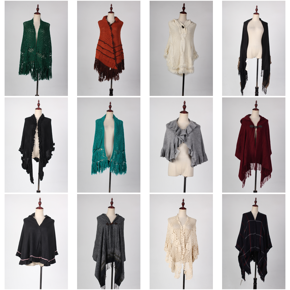 DA24古着vintage秋冬日系软妹田园流苏针织毛线羊毛斗篷披肩围巾