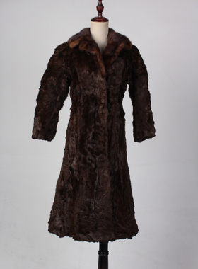 TM191-02469古着vintage日制冬季真皮草中长款大衣外套