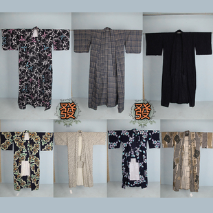 vintage古着日本传统民族服饰印花格子和服宽松写真长外套17 642