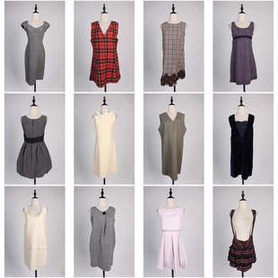 BX106古着vintage日系格子文艺风秋冬毛呢中长款复古风连衣裙