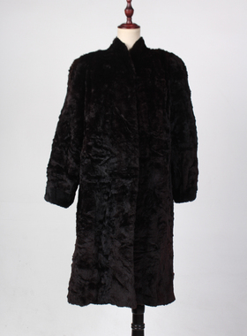 TM193-02479古着vintage真皮草貂绒中长款秋冬复古大衣外套