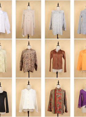 FC220古着vintage春夏中古日系花色衬衫雪纺简约通勤百搭长袖衬衣