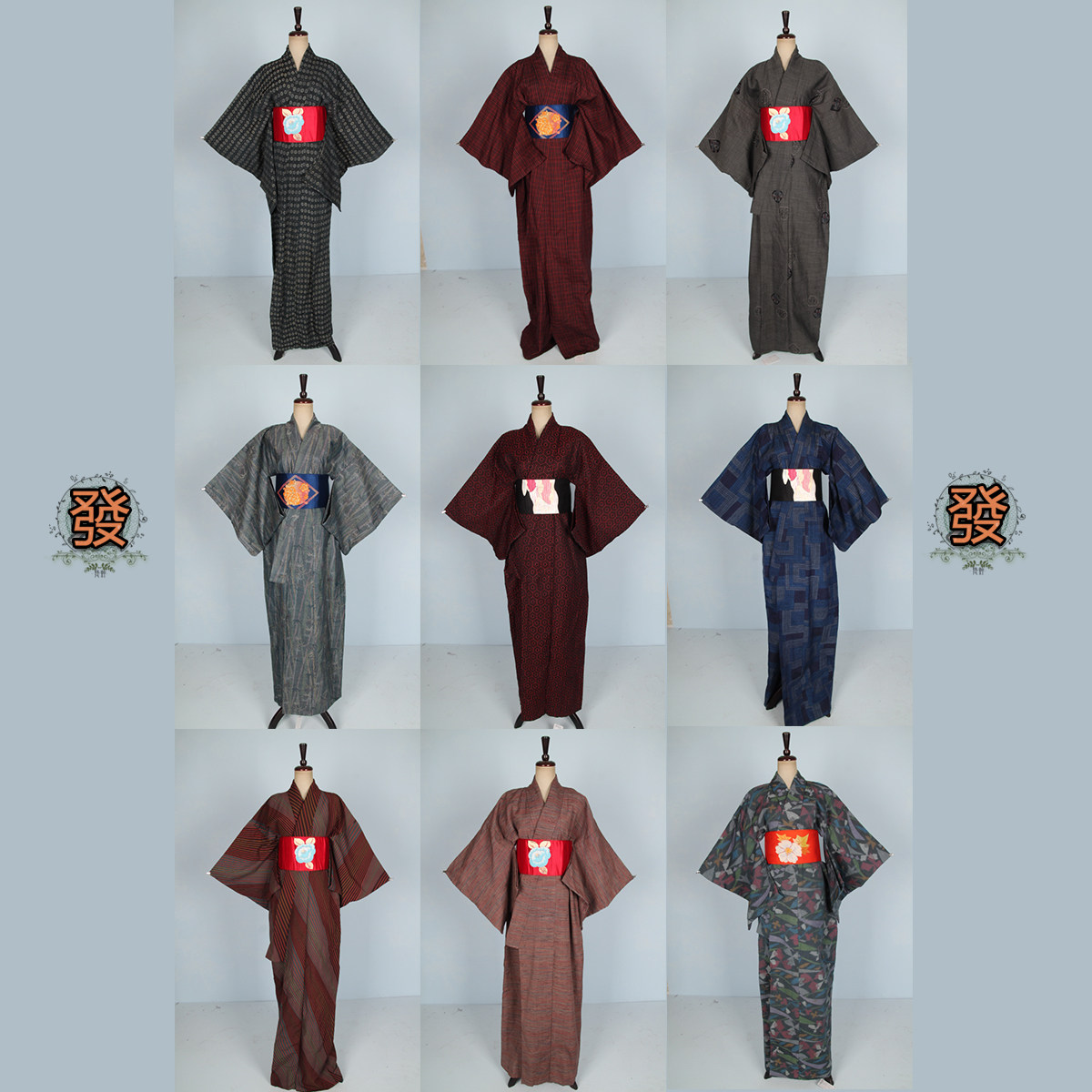 vintage风古着格子暗色系和服