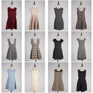 BX190古着vintage日系复古风轻熟风通勤甜美风背心裙春秋冬连衣裙